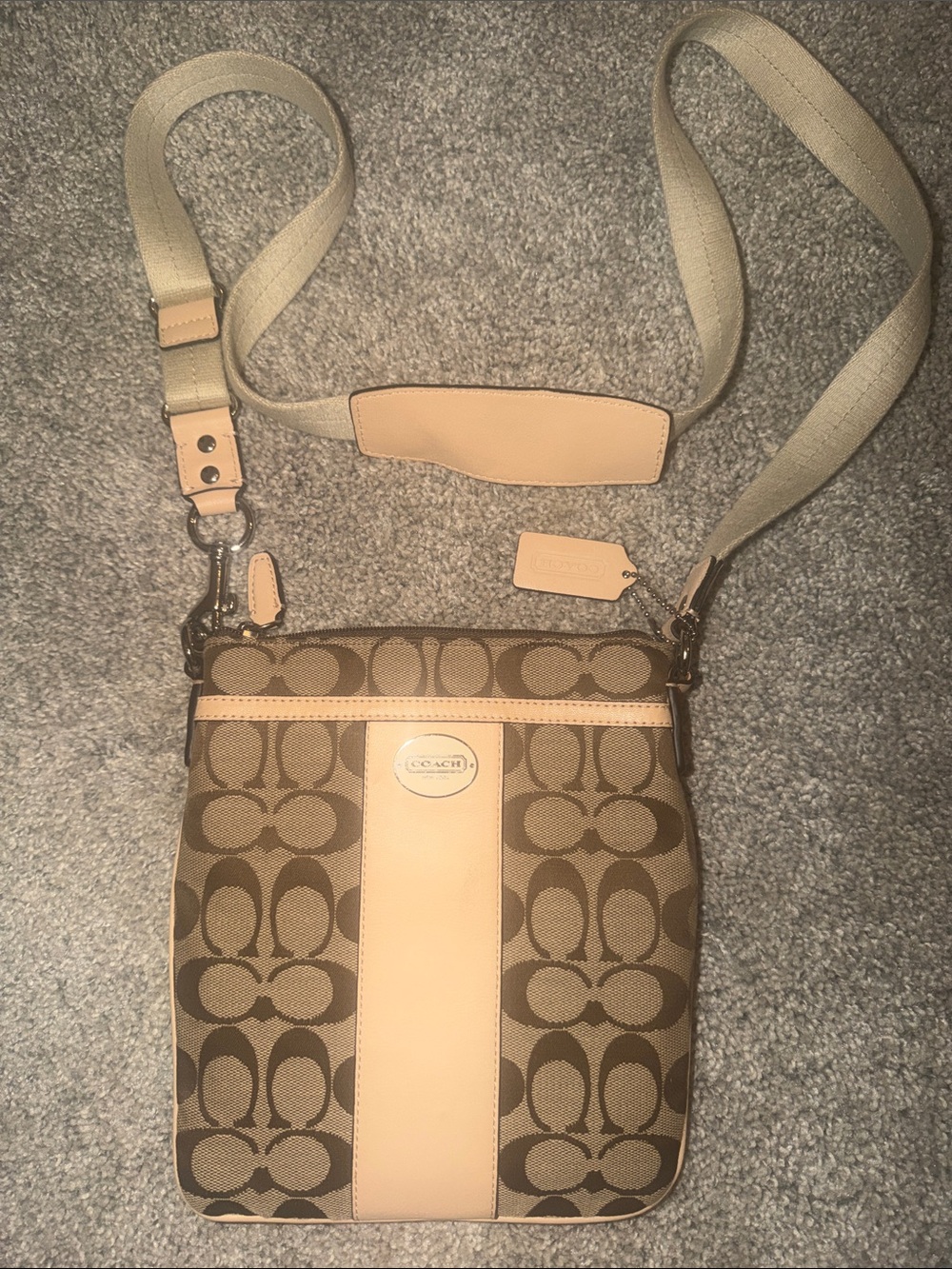 Coach Tan and Brown Signature Canvas Crossbody